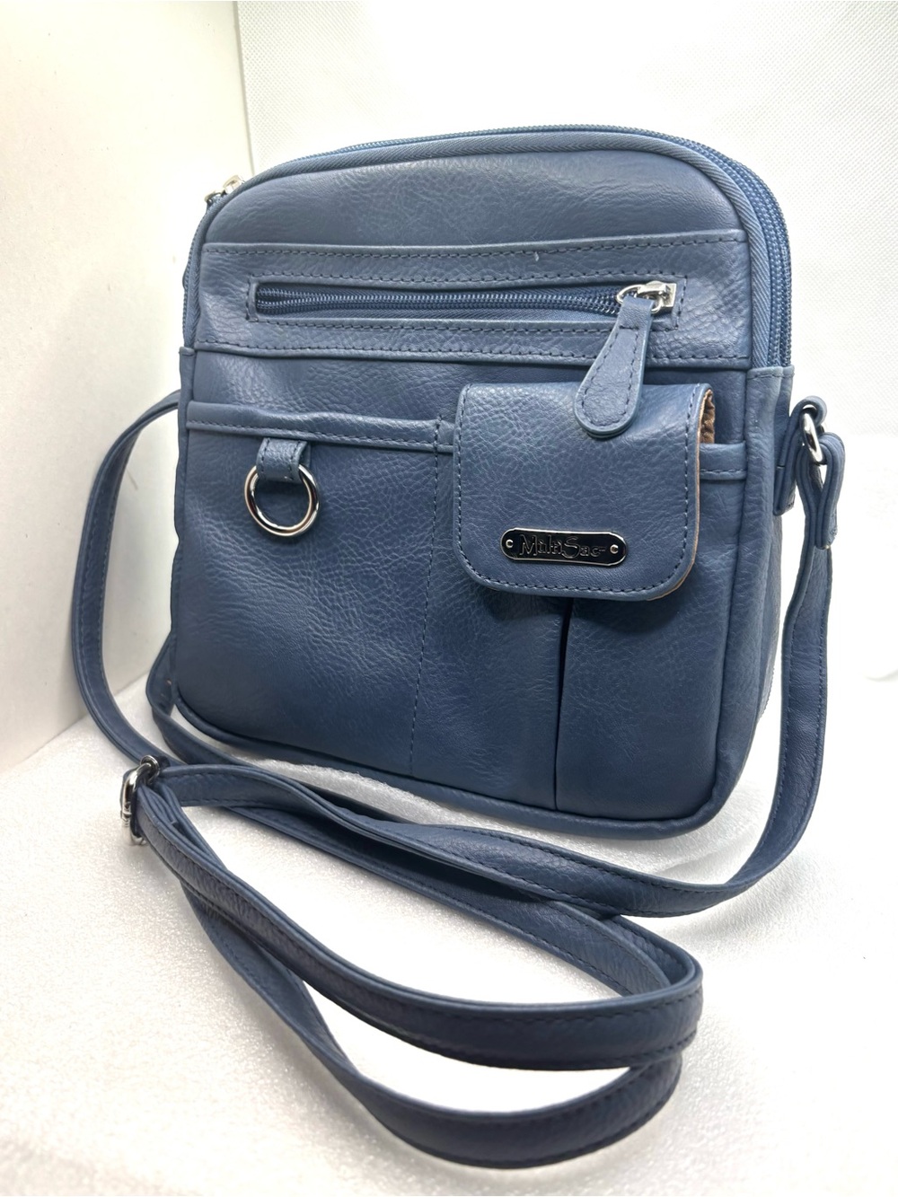 MultiSac North South Zip Around Crossbody Bag Indigo Blue Faux Leather - Picture 3 of 12